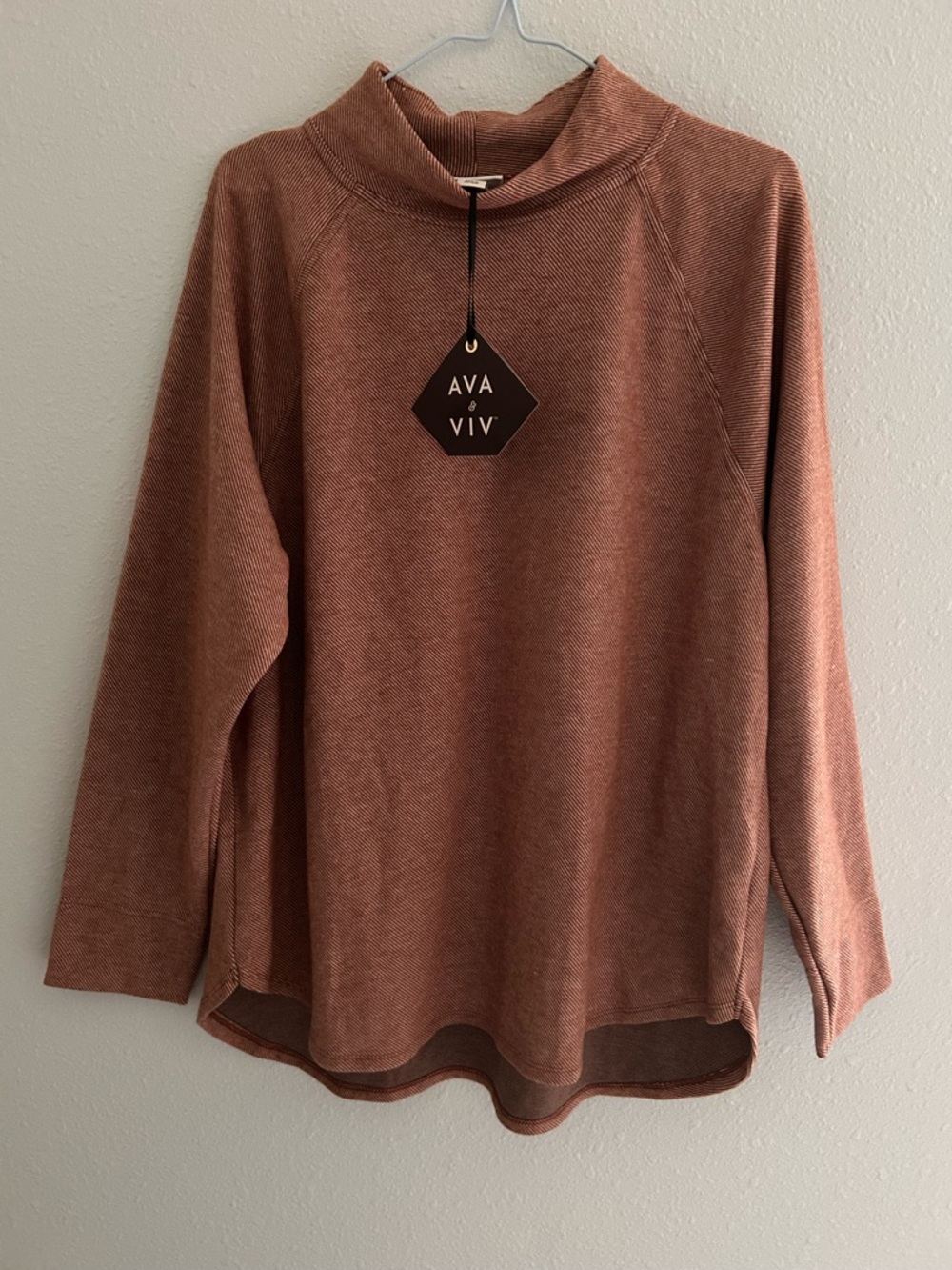 Ava & Viv Ribbed Mock Neck Sweater - Rust Brown